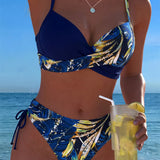 Bikiny s tropickým vzorom a sexy bočným viazaním