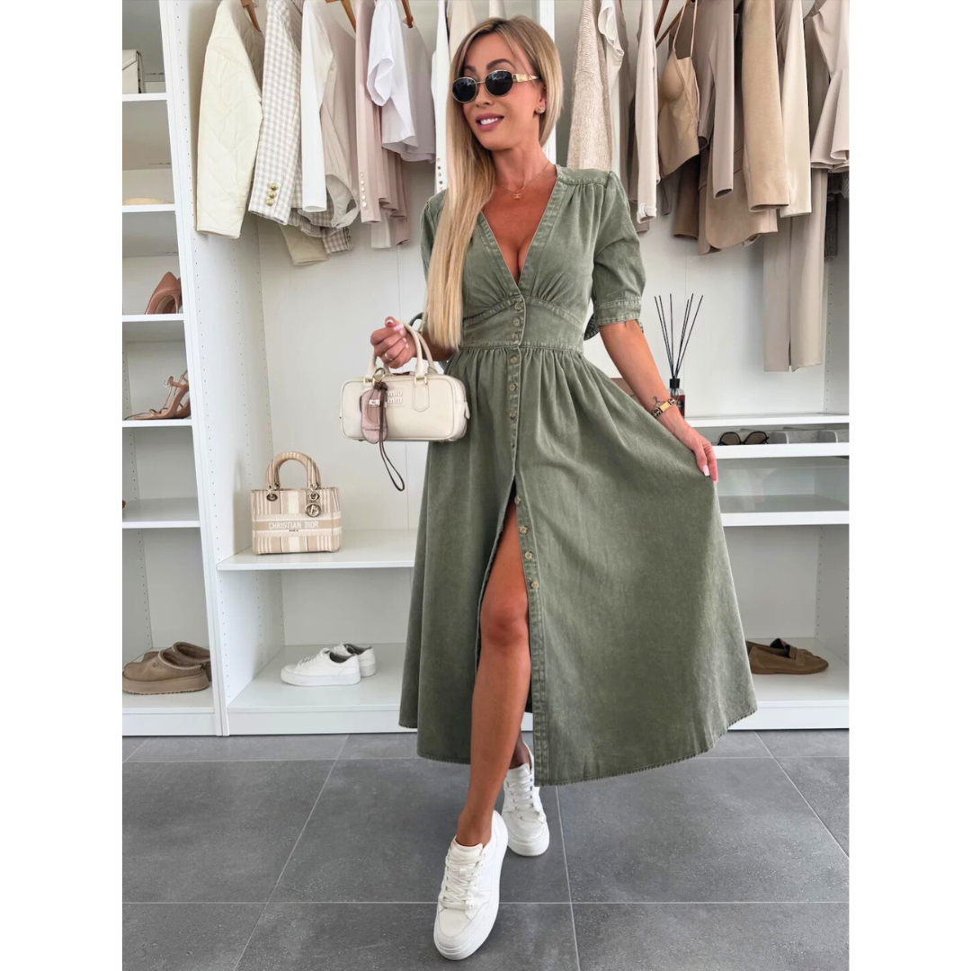 MAELLE™ – Elegantné Midi Šaty s V-Výstrihom