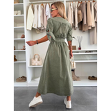 MAELLE™ – Elegantné Midi Šaty s V-Výstrihom