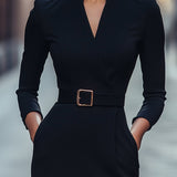 Lina – Štýlové čierne šaty s opaskom