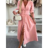 MAELLE™ – Elegantné Midi Šaty s V-Výstrihom