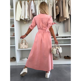 MAELLE™ – Elegantné Midi Šaty s V-Výstrihom