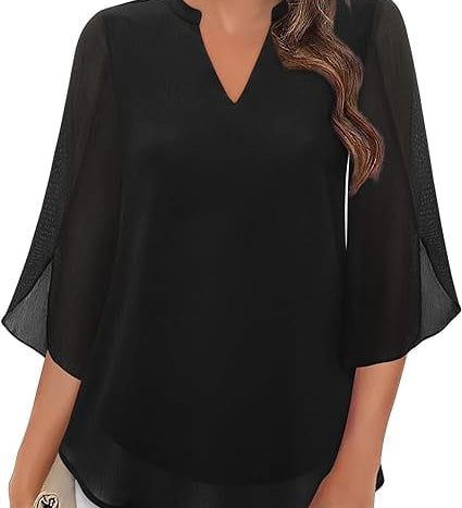 Claudia – Blúzka z Chiffon Georgette s V-výstrihom