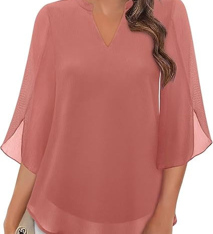 Claudia – Blúzka z Chiffon Georgette s V-výstrihom