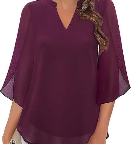 Claudia – Blúzka z Chiffon Georgette s V-výstrihom