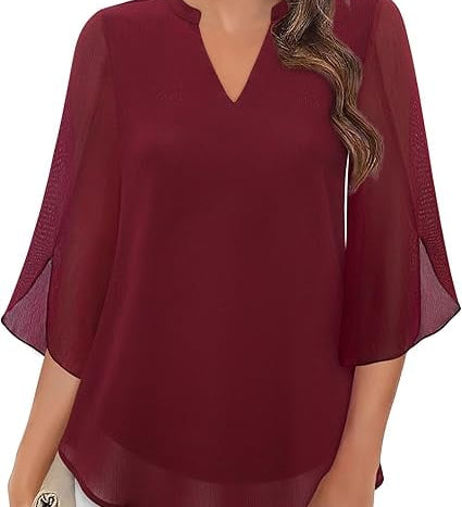 Claudia – Blúzka z Chiffon Georgette s V-výstrihom