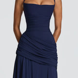 Valentina - Vestido maxi com decote em coração e franzido assimétrico